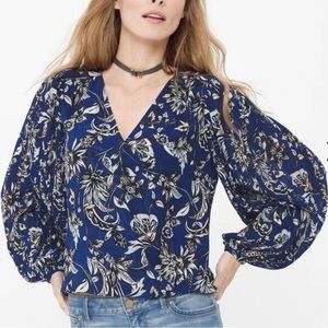 Hite House Black Market Women’s Floral Faux Wrap Top High Low Navy Blue Size 6